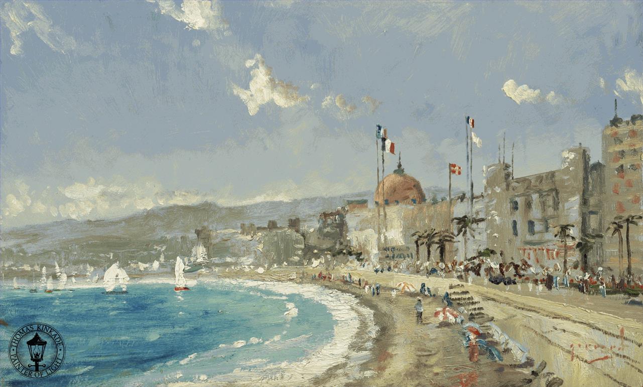 La plage de Nice Thomas Kinkade Peintures à l'huile